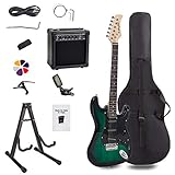Display4top E-GITARRE Sets,mit 20 Watt Verstärker, Gitarrenständer, Tasche, Plektrum, Gurt, Ersatzsaiten, Tuner, Koffer und Kabel (Schwarz-Grün)