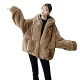 Kunstpelzmäntel Damen Kleidung Dicker Winter Plus Size Lose Warme Outwear Imitation Nerz Fleece Lässige Leoparden Kapuzenjacke Parka - Khaki,XL