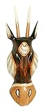 TEMPELWELT Wanddekoration Maske Holzmaske Antilope Kopf 30 cm, Albesia Holz braun weiß, Holzfigur Kunsthandwerk Asien Bali Handmade Unik