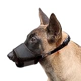 Dociote Maulkorb für Hunde Verstellbarer atmungsaktiver Fressschutz Schlaufe aus Nylon gegen Beißen, Kauen und Bellen für kleine mittlere Hunde Schwarz L