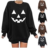 IKFIVQD 2021 Halloween-Sweatshirt, langärmelig, mit Totenkopf, lässiger Rundhalsausschnitt, Kürbis, übergroß