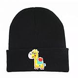 Qiufeng Beanie mütze Herren Unisex wintermütze Giraffe Stickerei Grobstrick Hut Männer Frauen Cartoon Baumwolle Warme Mütze Winter Outdoor Mode Casual Hut Flexibler S