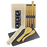 arramis® Sushi Tool Box (11-teilig) - Sushi Set zum selber Machen - Sushi Maker - 2 Rollmatten - 3er Dipschale - 5 Paar Sticks - 2 Reislöffel - 1 Schieferp