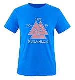 Comedy Shirts - See You in Valhalla - Vikings - Mädchen T-Shirt - Royalblau/Eisblau-Rosa Gr. 152/164