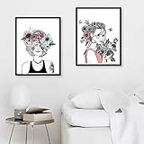 Moderne Mädchen Haare Leinwand Malerei Wandkunstdrucke Poster Schönes Mädchen Mit Blumen Bilder Mädchen Zimmer Dekoration 30x45cm (12x18in) x2 R