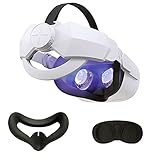DESTEK Kopfband für Oculus Quest 2, Einstellbar Kopfpolster Kopfgurt Ersatz ​für Oculus Quest 2 Elite Strap mit Silikon-Gesichtsabdeckung, Linsenabdeckung, Komfortables Gleichgewicht und H
