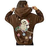 Lomelomme Weihnachts Hoodie Damen Weihnachtsdruck Langarm Sweatshirt mit KapuzeTeenager Mädchen Kordel Patchwork Freizeit Kapuzenpullover Weihnachtspullover Weihnachtsp