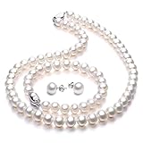 Damen Schmuck Set Perlen Schmuck Set Hochzeitstag Süßwasserzuchtperlen Perlenkette Perlen Armband und Ohrstecker bei VIKI LYNN