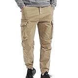 IQYU Herren Cargohose Lang Basic Einfarbig Straight Zip Off Outdoorhose Mit Vielen Taschen Stretch Jogginghose Mit Kordelzug Urban Sweathose Bequeme Trekkinghose Freizeithose Lang