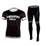 CHRISSON Essential Grau M Laufbekleidung Set - Herren Kurzarm Trikot und Lange Laufhose, Atmungsaktive und Schnelltrocknende Sportbekleidung