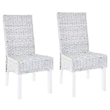 vidaXL Mangoholz 2X Esszimmerstuhl Kubu Rattan Grau Korbstuhl Stuhl E