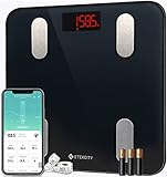 Etekcity Körperfettwaage Bluetooth ultraschlanke Personenwaage, smarte digitale Waage mit APP für 13 Körperdaten Analysiert BMI, Gewicht, Muskelmasse, Wasser, Protein, BMR usw. IOS & Android, schw