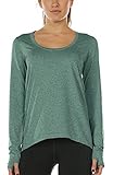 icyzone Damen Laufshirt Langarm Sport Shirt Funktionsshirt - Atmungsaktive Shirt Longsleeve Tops Fitness Workout Oberteil mit Daumenloch (M, Dunkelgrün)