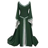 About1988 Prinzessin Gothic Kleid Übergröße Prinzessin Kleid, V-Ausschnitt Retro Mittelalter Kleid Renaissance Cosplay Kostüm mit Trompetenärmel, Lang Maxi Kleid Mittelalter Kleidung (S, Grün)