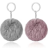 HICARER 2 Stücke Schlüsselanhänger Plüsch Pom Poms Schlüsselanhänger Flaumig Faux Pompoms Schlüsselring Weiche Plüsch Schlüsselring Ornament Anhänger Zubehör für Damen Mädchen F