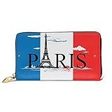 Frankreich Flagge Paris Eiffelturm Wolken Frauen Rindsleder Brieftasche Lange Kupplung Kartenhalter Organizer, Pu-Leder Reißverschluss Geldbörse Handy