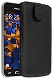mumbi ECHT Ledertasche Samsung Galaxy J3 (2016) Tasche Leder Etui schwarz (Lasche mit Rückzugfunktion Ausziehhilfe)