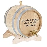 Uakeii Personalisiertes Holzfass mit Gravur - Eichenfass für Bier Rum Whisky oder Wein mit Zapfhahn aus Messing - massives Schnapsfass mit Namen als Geschenk für Ihn und Sie (1Liter)