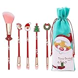 Minkissy 1 Set Weihnachten Zauberstab Make- Up Pinsel Set 5 Stücke Lidschatten Makeup Pinsel mit Aufbewahrungstasche Cartoon Griff Make- Up Pinsel für Foundation Lidschatten Lipp