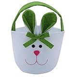 MOBFIDOFG Ostern Deko 2 stücke Bunny Easter Eimer Easter Ostereier Leinwand Geschenk Korb Tuch Kaninchen Ohren Kinder Geschenk Bag Barrel Totes Fröhliche Ostern Dekor (Color : Green White)