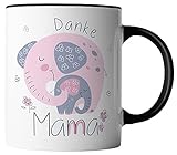 vanVerden Tasse - Danke Mama - Elefantenmutter mit Kind - Geschenk zum Muttertag - beidseitig Bedruckt - Idee Kaffeetassen, Tassenfarbe:Weiß/Schw