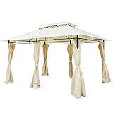 Outsunny Pavillon Gartenpavillon Partyzelt Gartenzelt Festzelt Doppeldach 3x4m Beige+Schw