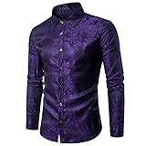 HUIWU Herren Paisley Hemd Jacquard Langarmshirts Langarm Reverskragen 3D Drucken Regular Fit Stickerei Weihnachtshemd Freizeithemd T-Shirt mit Knopfleiste Männer Herbst Winter Casual Baumwolle S