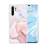 Handyhülle für Huawei P30 Pro Hülle Transparent Weich TPU Silikon Anti-Fingerabdruck Ultra Dünn Handyhülle Anti-Gelb Stoßfest Bumper Marmor Blume Design Case Cover Hülle Für Huawei P30 Pro (Rosa)