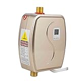 SUDEG Durchlauferhitzer,Elektro-Warmwasserbereiter Digitalanzeige,Elektrischer Durchlauferhitzer,220V 3KW, Überhitzungsschutz für Heimküche Waschen Wohnung (Gold)