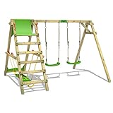 FATMOOSE Kinderschaukel Schaukelgestell JollyJade - Schaukel, Schaukelgerüst, Doppelschaukel, Holzschaukel mit Kletteranb