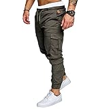 whitzard Herren Cargo Hose mit Taschen Einfärbig Relaxed Gummiband Kordelzug Slim Fit Lange Jogger Frachthose (Dunkelgaru, M)