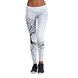 NINGSANJIN Damen Leggings Hose Yogahose Jogginghose Sport Leggins Fitness Traininghose Sporthose Workout Stretch Strumpfhosen Weben 3D Digital Print Casual Sportswear (Weiß,M)