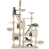 Happypet® Kratzbaum für Katzen deckenhoch höhenverstellbar 230-260cm cm hoch, CAT013-3 großer Kletterbaum Katzenbaum, stabile Säulen mit Sisal ca. 8cm, Häuser, Liegemulden, Treppen, BEIGE