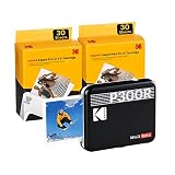 Kodak P300 Mini 3 Retro, Mobiler Handy Fotodrucker, Kompatibel mit Smartphone (iOS & Android), Bluetooth, 76x76 mm, 4Pass-Technologie, Laminierung, 68 Blatt, Schw