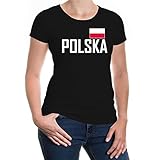 buXsbaum® Damen Girlie T-Shirt Polen | Polska Poland Pologne Europa Ländershirt Fanshirt Flagge Trikot Reise | XL, Schw