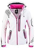 Rock Creek Damen Softshell Jacke Windbreaker Regenjacke Übergangsjacke Softshelljacke Damenjacke Regenmantel Outdoorjacke Kapuze D-402 Weiß L