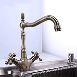 Küchenarmaturen Antik Messing Waschbecken Wasserhahn Auslauf Doppel Kreuzgriff 360 Grad Schwenker Badewanne Waschbecken Mischb