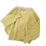 Pokem&Hent Herbst Winter Spitzenkragen Pullover Frauen Lose Pullover Puffärmel Einfarbig Rosa Orange Lila Spitze Pullover, gelb, L