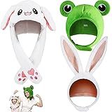 3 Stück süße Plüschhase Ohren Hüte Plüsch Frosch Hut Schal Kappe Kaninchen Hut Ohr bewegliche Hüpfmütze Häschen Plüsch Hut Kappe für Frauen Mädchen Cosplay Weihnachten Party Grü