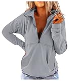 AFFGEQA Damen Sweatshirt Einfarbiger Reißverschluss Pullover Winddicht Übergangsjacke Langarm Windbreaker für Outdoor Sport Jump