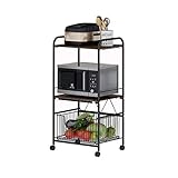 JINKEBIN Küchenwagen / Servierwagen, 3 Ebenen, für Haushalt, Gemüse und Obst, Mikrowellen-Aufbewahrungsregal, multifunktional, mobiler Trolley (schwarz, 110 x 50 x 37 cm)