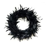 FUYUNDA 45CM Natürlicher Federn Kranz,Halloween-Dekorationen,Voller Schwarzer Cocktail-Federn-Kranz,Für Spooky Scene Party Favors,Halloween Dekoration Foto Requisiten,Haustür Kranz(SCHWARZ)
