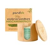 pandoo Wiederverwendbare und Waschbare Wattepads aus Bio-Baumwolle | Baumwolle Make Up Entferner Pads | umweltfreundliche Abschminkpads | 18 Stück inkl. Waschbeutel und Bambus-Box