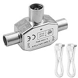 Kabelfernseh Splitter 2 Wege Antennensplitter 2X Koax Stecker 2 T-Adapter TV Antenne auf 1 Buchse im Metallgehäuse und 2x2m TV Leitung Koaxialer TV Verteiler für Digitale Sig