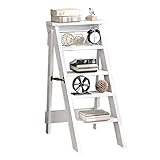 MFLASMF Holz 5 Stufen Leiter Hocker Weiß Klappleiter Stuhl, Stabiles und Breites Pedal Multifunktionsregal Blumenständer Treppenleitern für Hausgarten (Weiß)