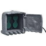 vidaXL Gartensteckdose 4-Fach Wasserdicht mit 1,5 m Kabel Universalstecker Steinoptik Außensteckdose Steckdose Steinsteckdose Polyharz G