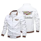 XPRINT Herren Freizeitjacke 3D gedruckt für Cadillac Frühjahr Herbst Arbeitskleidung Jacken Sport Top Oberbekleidung Mantel mit Mehreren Taschen(Color:White,Size:3XL)