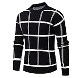 Luagwes Trendy Contrast Plaid Herren Rundhalspullover Slim Fit Bequemer und Warmer Strickpullover Rippkanten mit Langen Ärmeln M