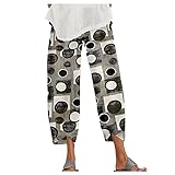 Lomelomme Damen Leinenhose Sommer Boho Haremshose 7/8 Loose Sommerhose Große Größen Leicht Freizeithose Bedruckte Bequemer Strandhose Straight Bein Hose S