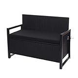 Mendler Poly-Rattan 2er Sitzbank HWC-F39, Gartenbank Truhenbank, Staufach Aufbewahrung Sitzkissen - anthrazit, Kissen schw